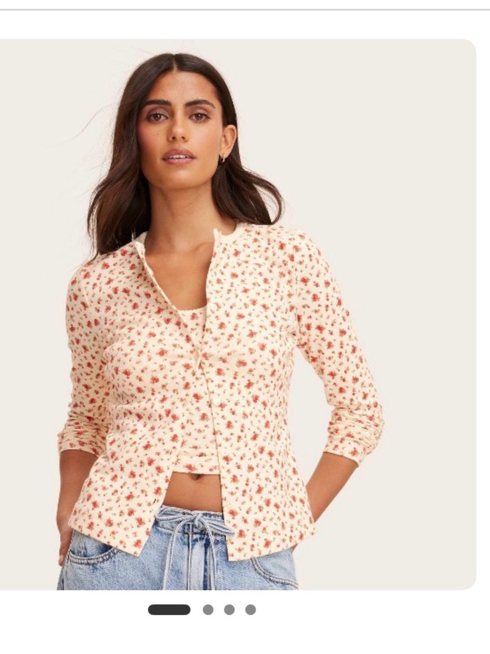 PArke Floral Button-Front Knit Top in Cream with Pink Print xs nwt
